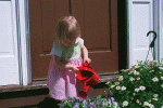 Watering plants on Easter
