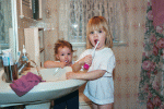 Brushing their teeth