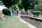 Maeve, Hilde and Steven feeding the baby ducks